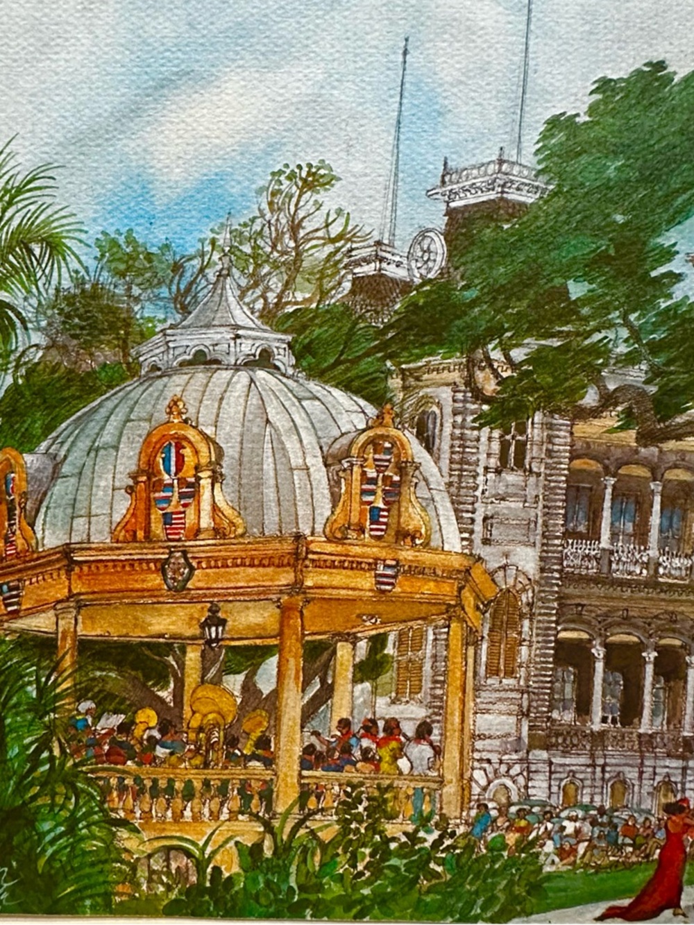 Iolani Palace Historic Pavilion Art Lithograph by Franklin McMahon 1978 20”X16” - Picture 4 of 13